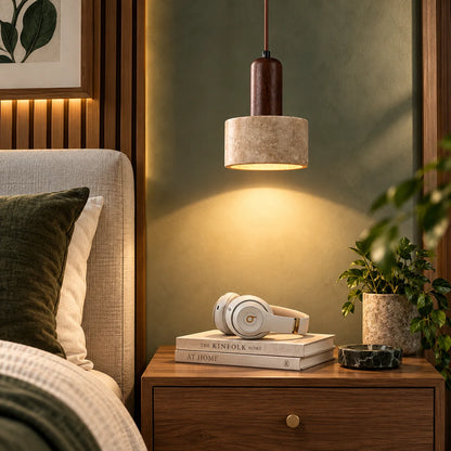 Pendant Light Travertine Stone & Metal Hardware