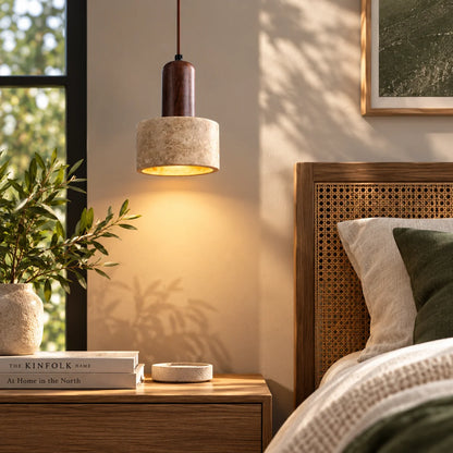Pendant Light Travertine Stone & Metal Hardware