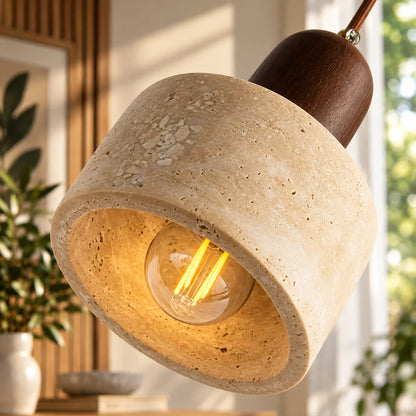 Pendant Light Travertine Stone & Metal Hardware