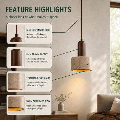 Pendant Light Travertine Stone & Metal Hardware