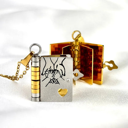 Pendant Necklace Book-Shaped Stainless Steel Tarnish-Resistant