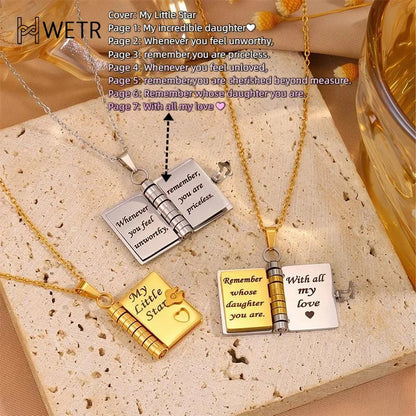Pendant Necklace Book-Shaped Stainless Steel Tarnish-Resistant