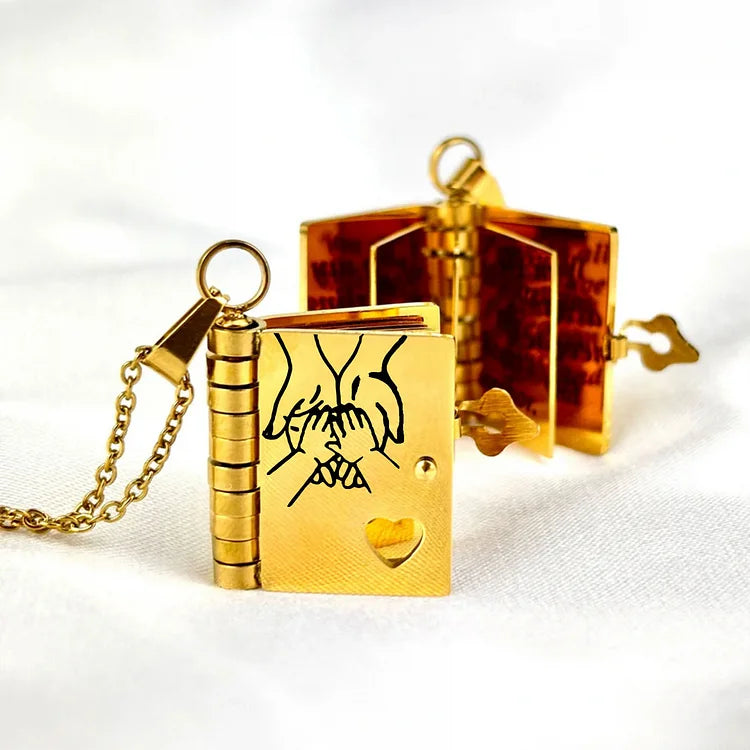 Pendant Necklace Book-Shaped Stainless Steel Tarnish-Resistant