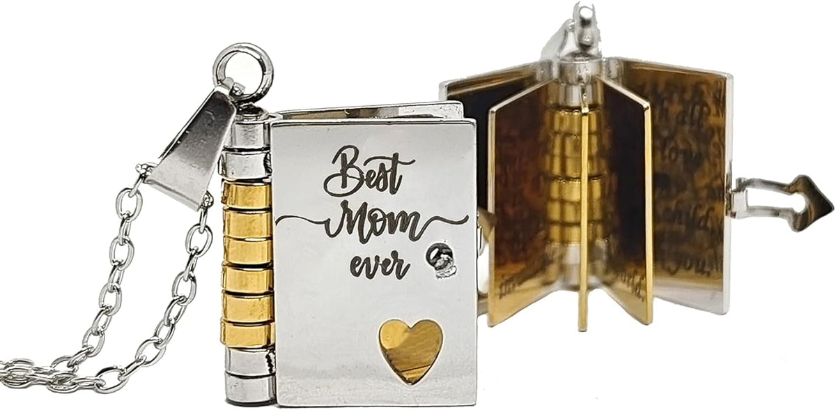 Pendant Necklace Book-Shaped Stainless Steel Tarnish-Resistant