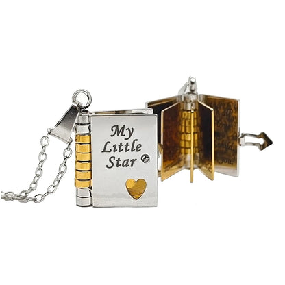 Pendant Necklace Book-Shaped Stainless Steel Tarnish-Resistant
