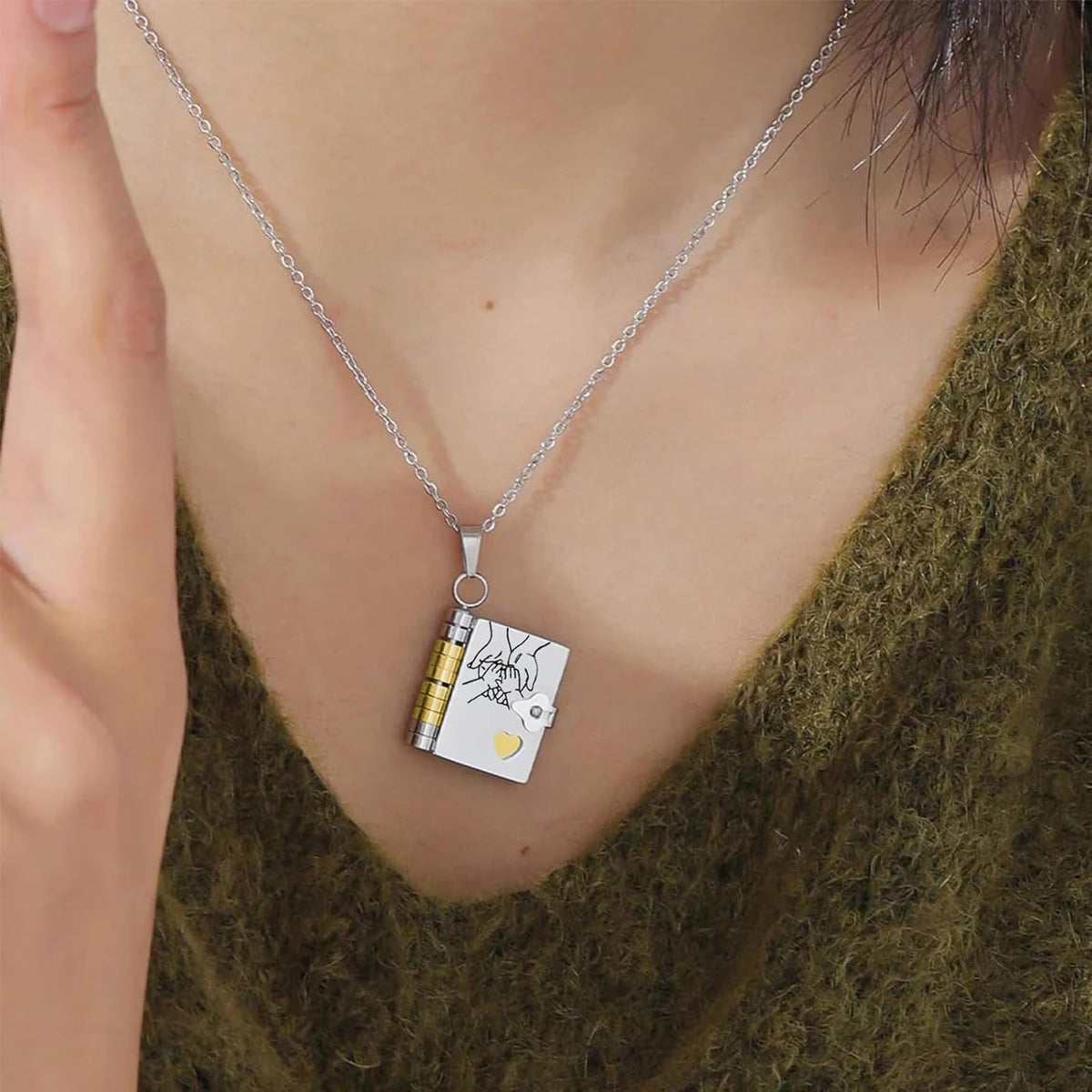 Pendant Necklace Book-Shaped Stainless Steel Tarnish-Resistant