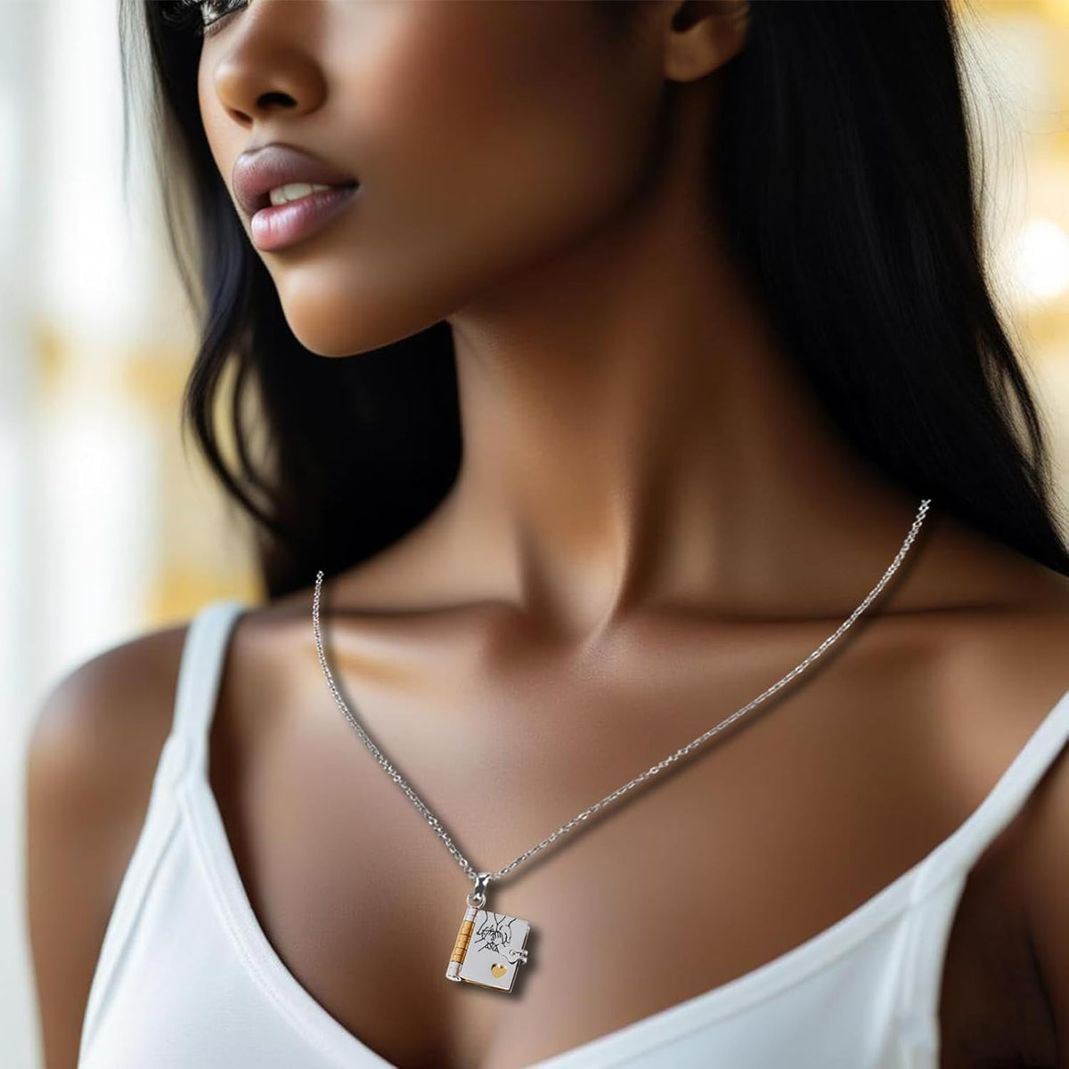 Pendant Necklace Book-Shaped Stainless Steel Tarnish-Resistant
