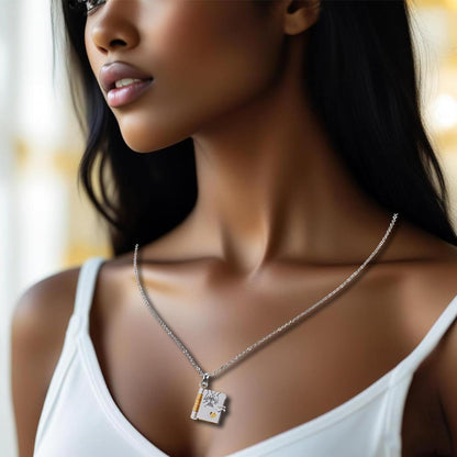 Pendant Necklace Book-Shaped Stainless Steel Tarnish-Resistant