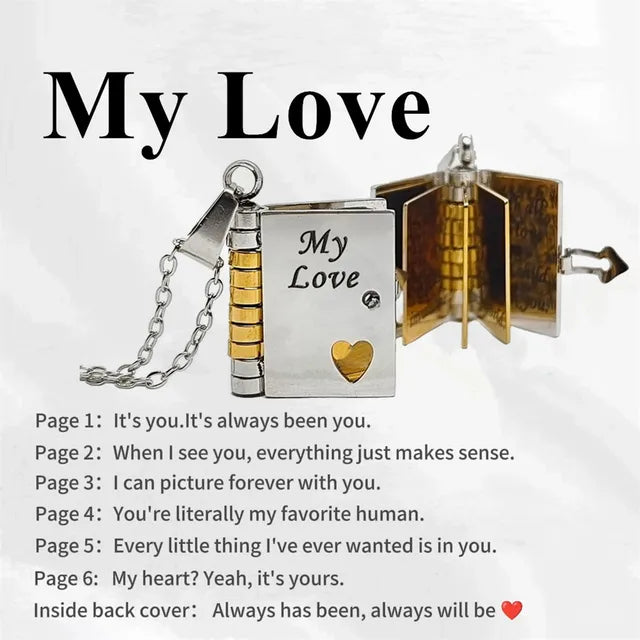 Pendant Necklace Book-Shaped Stainless Steel Tarnish-Resistant