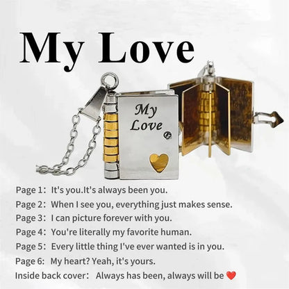 Pendant Necklace Book-Shaped Stainless Steel Tarnish-Resistant