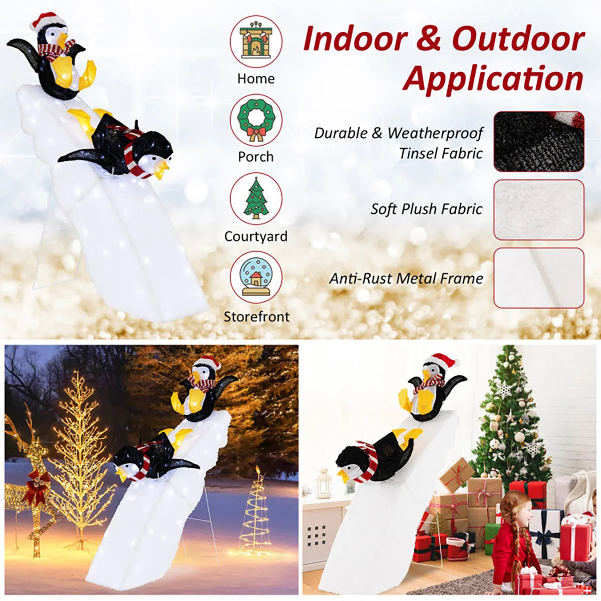 Penguin Christmas Decoration Pre-Lit LED Weatherproof 4 Ft Tall
