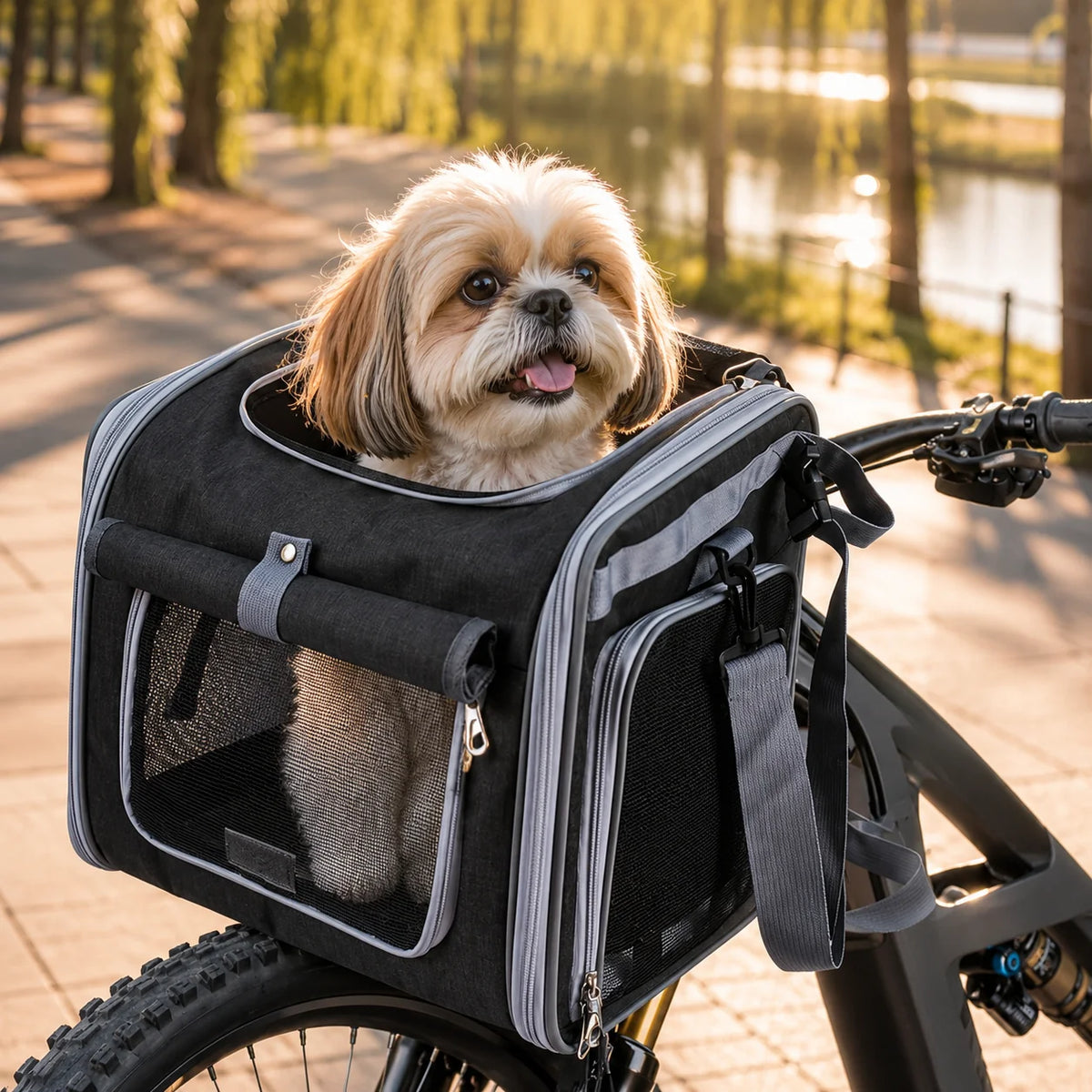 Pet Bike Basket Expandable Ventilated Mesh Quick-Release Mount