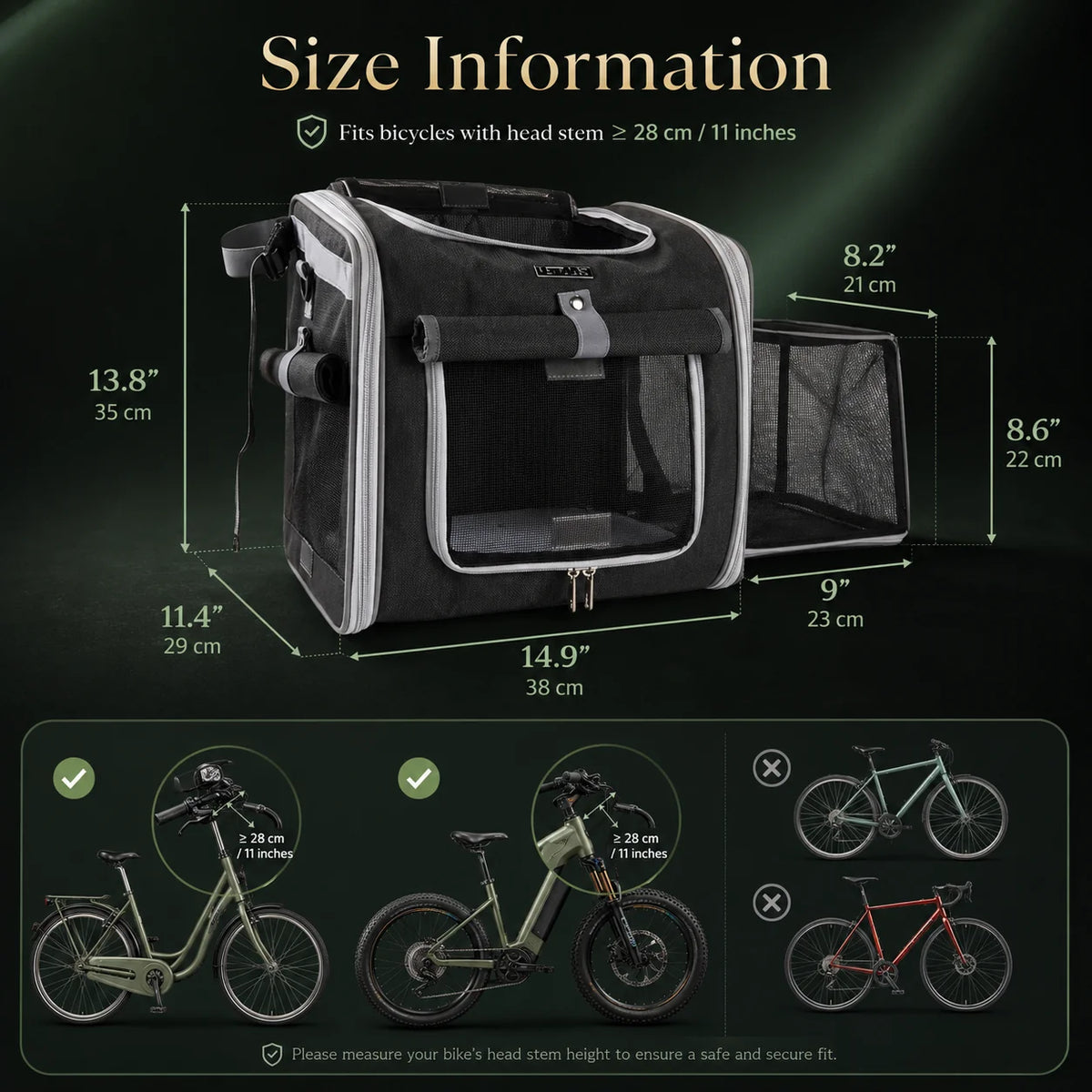 Pet Bike Basket Expandable Ventilated Mesh Quick-Release Mount