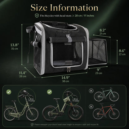 Pet Bike Basket Expandable Ventilated Mesh Quick-Release Mount