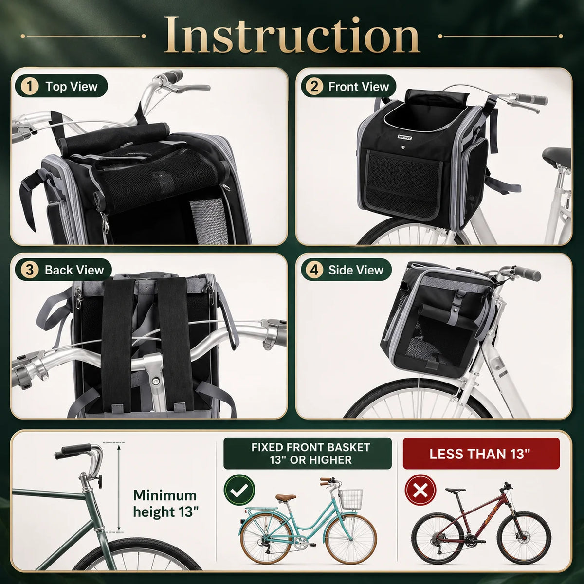 Pet Bike Basket Expandable Ventilated Mesh Quick-Release Mount