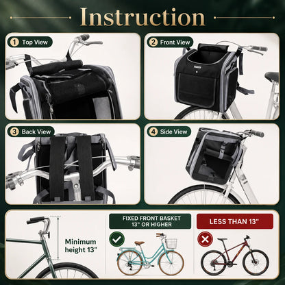 Pet Bike Basket Expandable Ventilated Mesh Quick-Release Mount