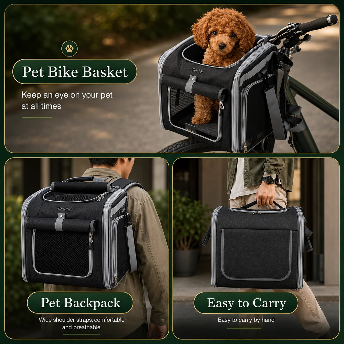 Pet Bike Basket Expandable Ventilated Mesh Quick-Release Mount