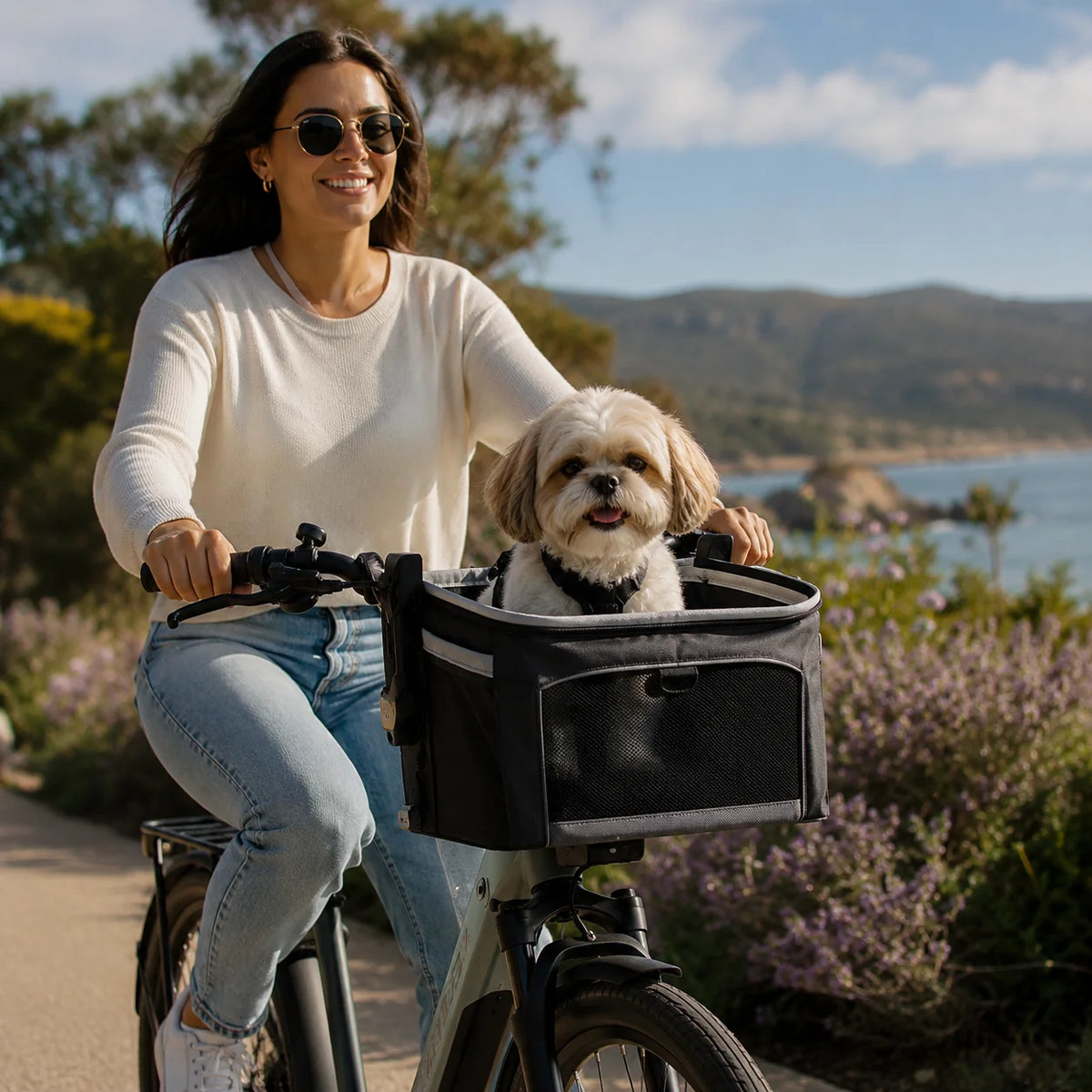 Pet Bike Basket Expandable Ventilated Mesh Quick-Release Mount