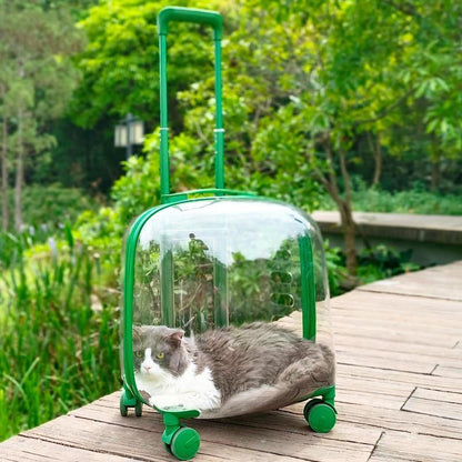 Pet Carrier Transparent Shell Silent 360° Swivel Wheels