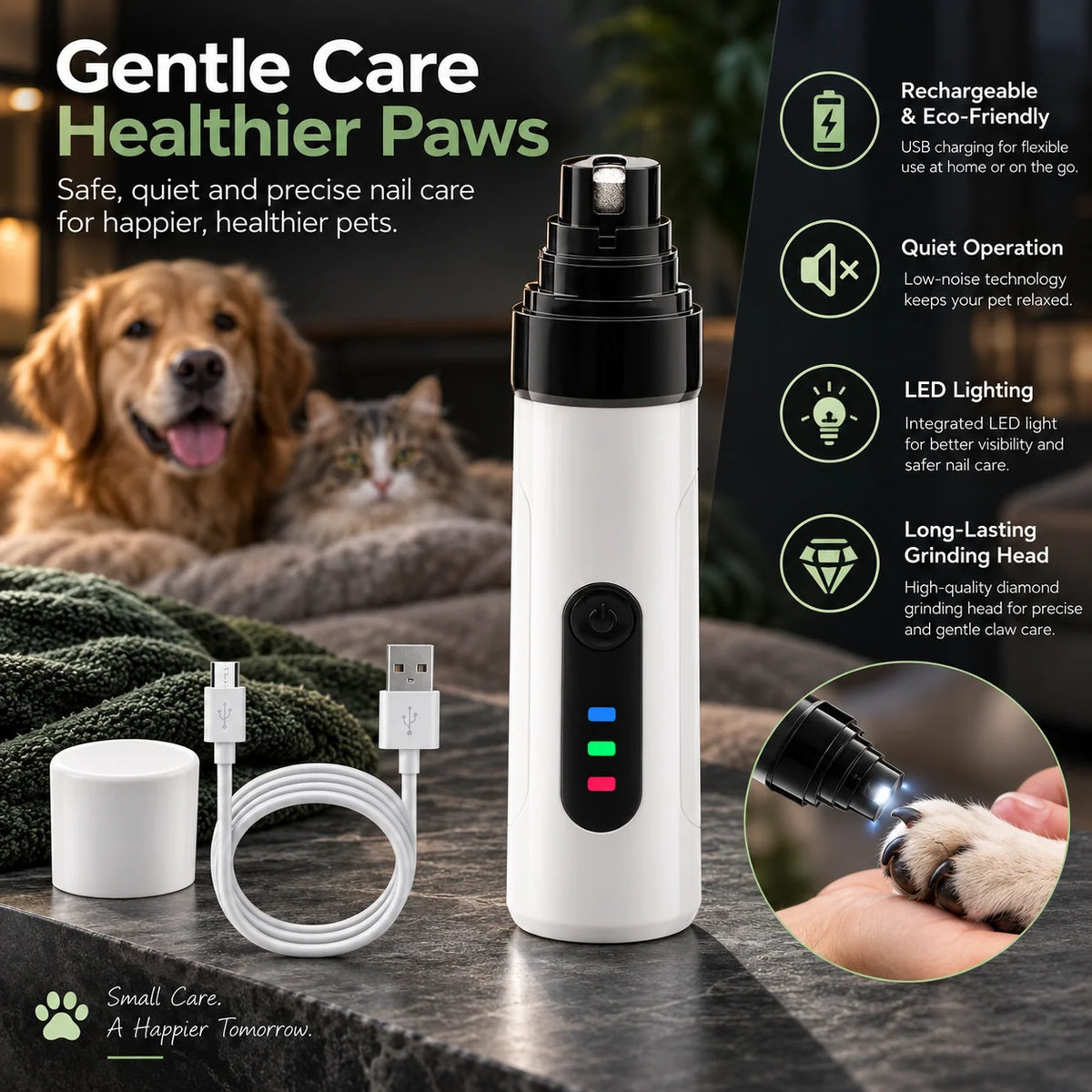 Pet Nail Grinder USB Rechargeable Diamond Grinding Head