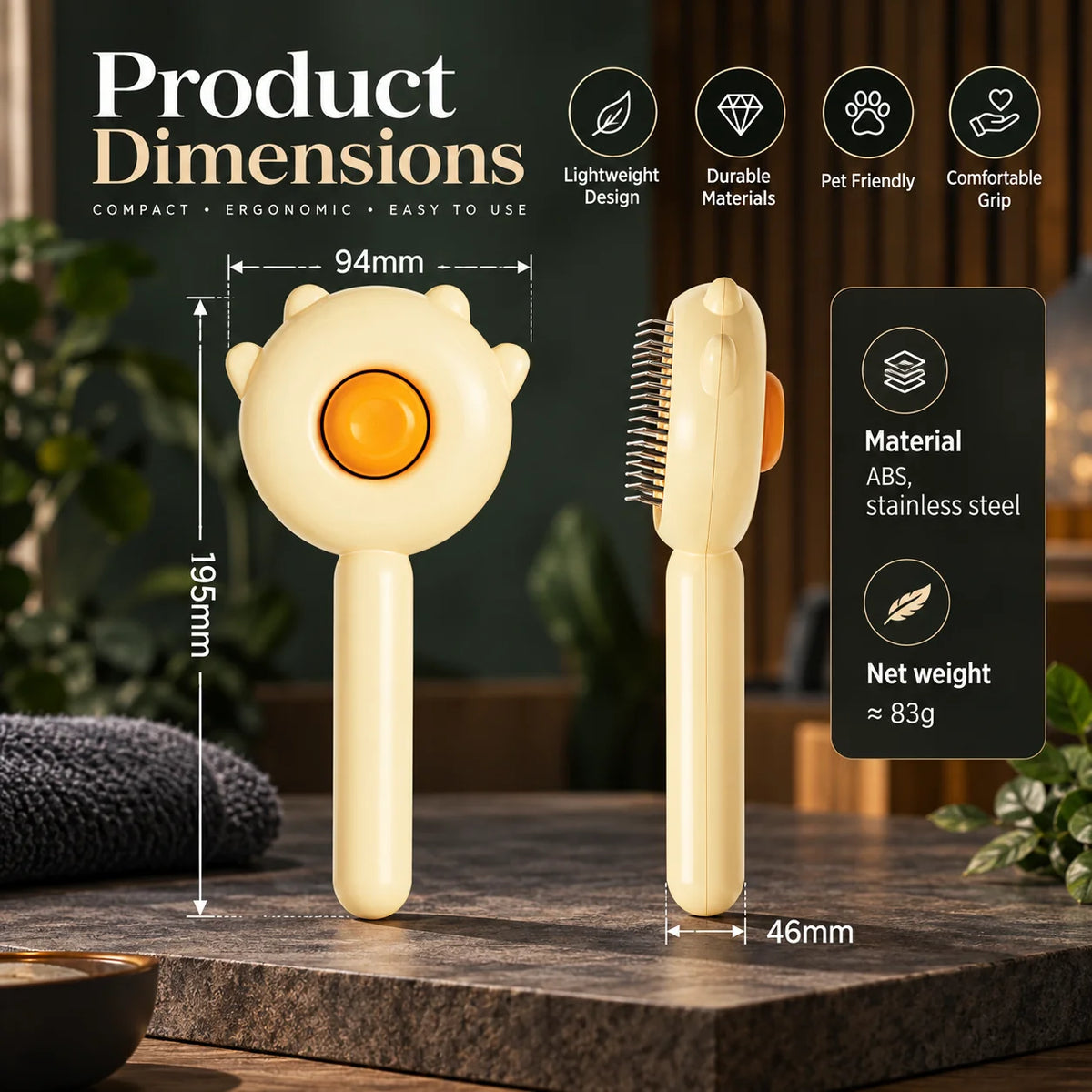 Pet Slicker Brush Self-Cleaning Stainless Steel Pins
