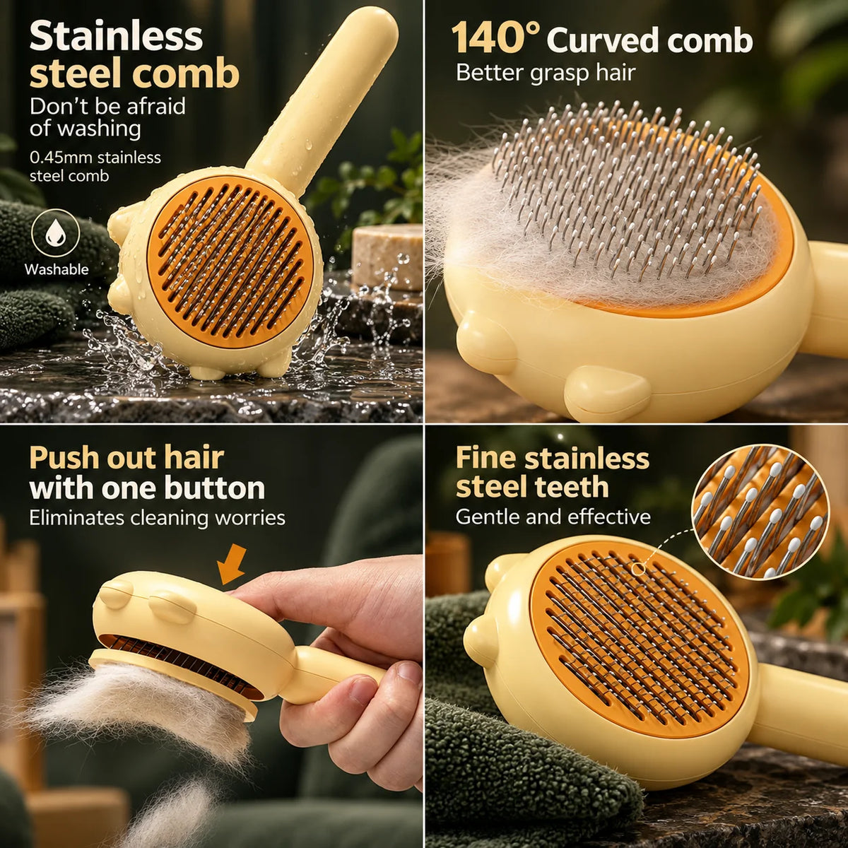 Pet Slicker Brush Self-Cleaning Stainless Steel Pins