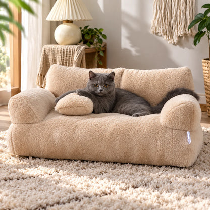 Pet Sofa Bed Raised Rim Plush & Machine-Washable Cover