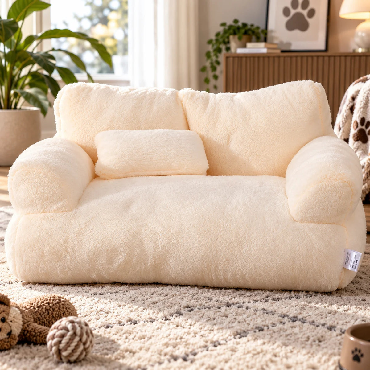 Pet Sofa Bed Raised Rim Plush & Machine-Washable Cover