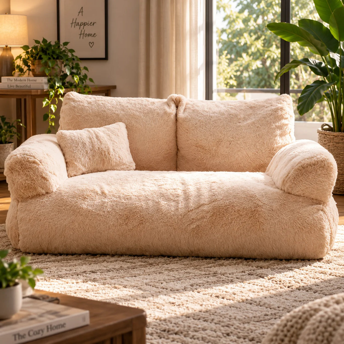 Pet Sofa Bed Raised Rim Plush & Machine-Washable Cover
