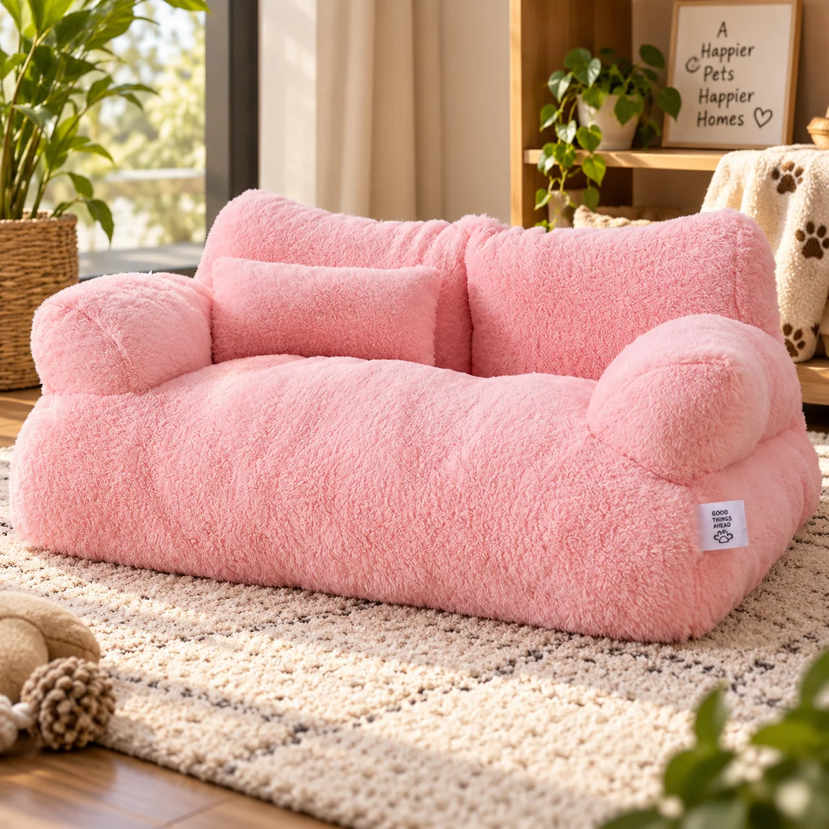 Pet Sofa Bed Raised Rim Plush & Machine-Washable Cover