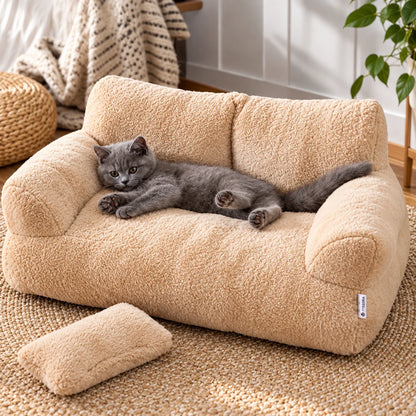 Pet Sofa Bed Raised Rim Plush & Machine-Washable Cover