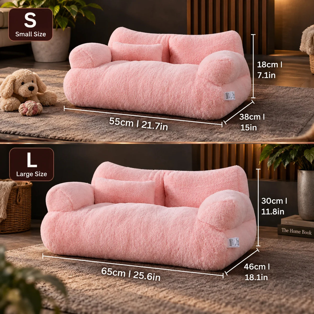 Pet Sofa Bed Raised Rim Plush & Machine-Washable Cover