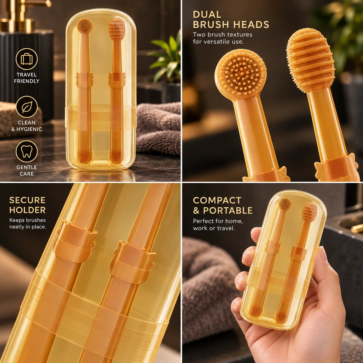 Pet Toothbrush Set Dual Tooth & Tongue Food-Grade Silicone