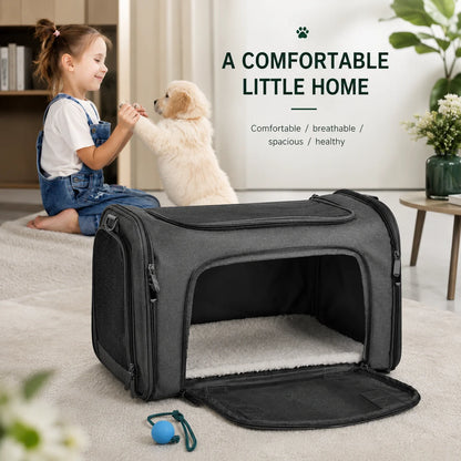 Pet Travel Carrier Airline-Approved Mesh Ventilation & Padded Mat