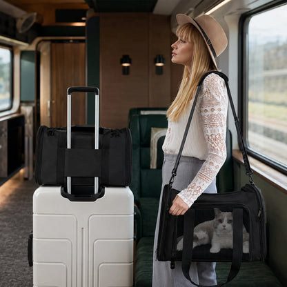 Pet Travel Carrier Airline-Approved Mesh Ventilation & Padded Mat