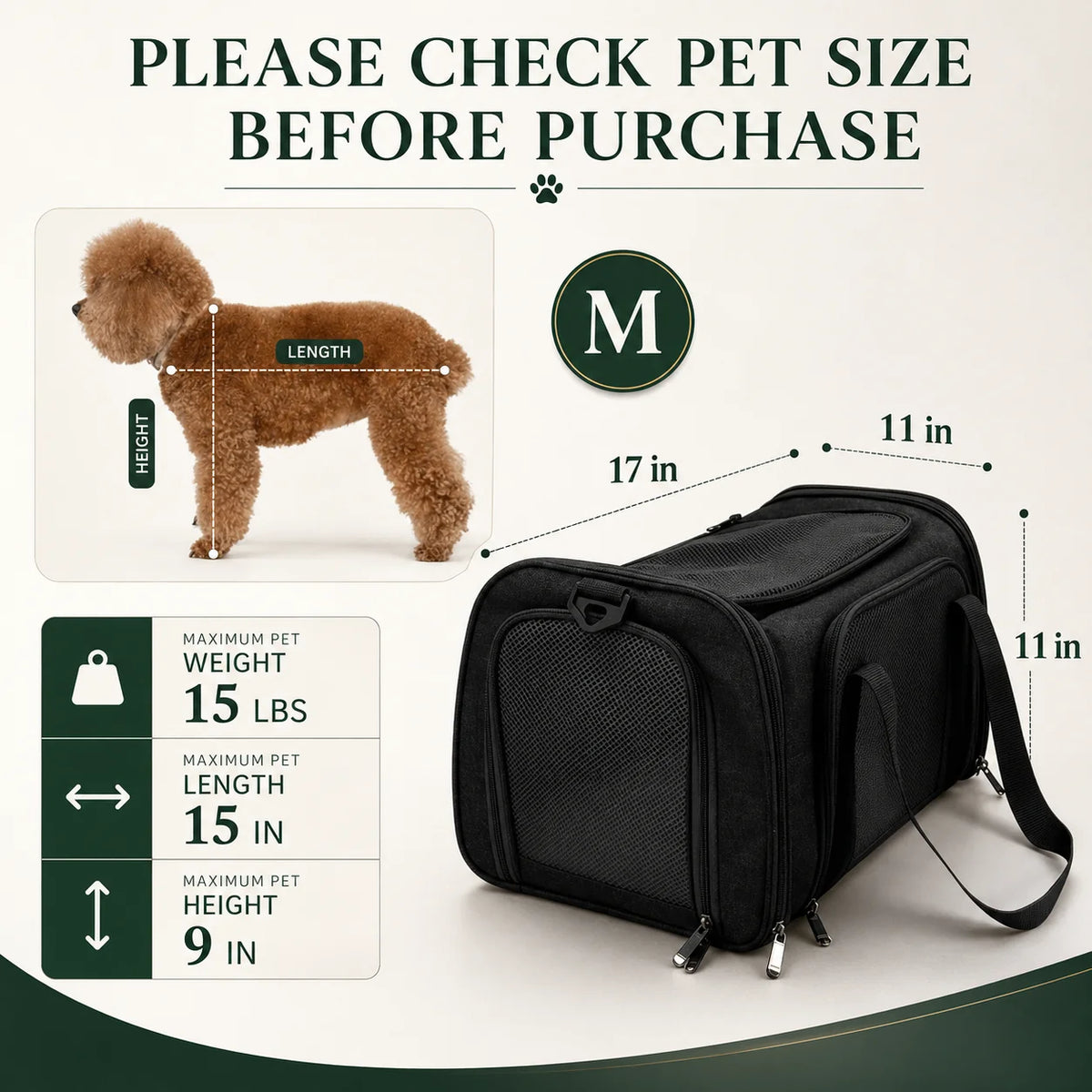 Pet Travel Carrier Airline-Approved Mesh Ventilation & Padded Mat
