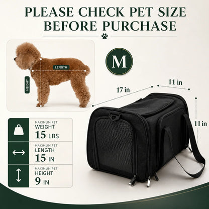 Pet Travel Carrier Airline-Approved Mesh Ventilation & Padded Mat