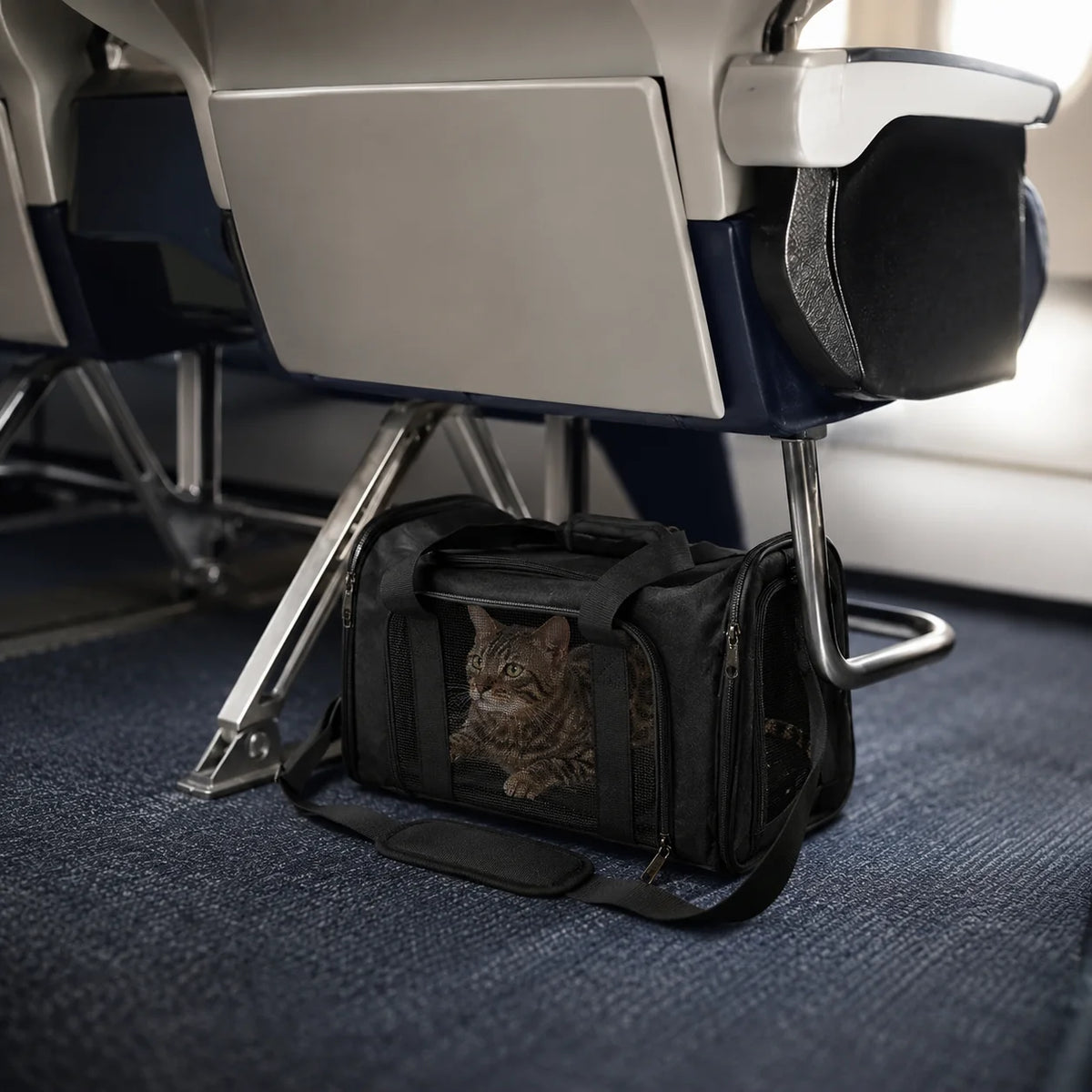 Pet Travel Carrier Airline-Approved Mesh Ventilation & Padded Mat