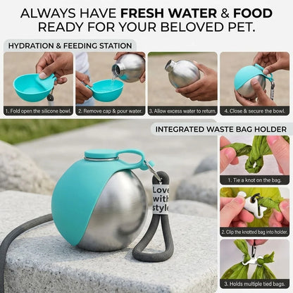 Pet Water Bottle Stainless Steel Foldable Bowl Backflow System