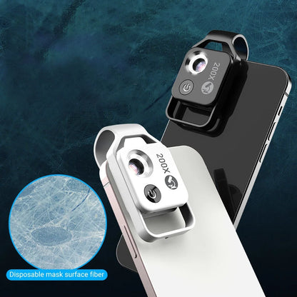 Phone Camera Lens Clip-On 200x Magnification LED Light