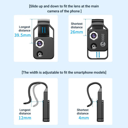 Phone Camera Lens Clip-On 200x Magnification LED Light