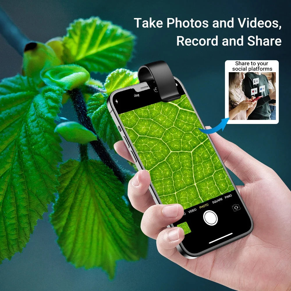 Phone Camera Lens Clip-On 200x Magnification LED Light