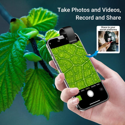 Phone Camera Lens Clip-On 200x Magnification LED Light