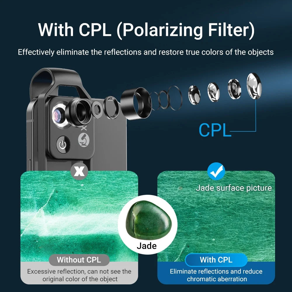 Phone Camera Lens Clip-On 200x Magnification LED Light