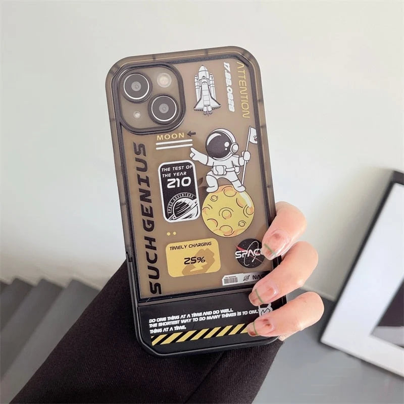 Phone Case Astronaut Design Built-In Holder For iPhone X–13 Models