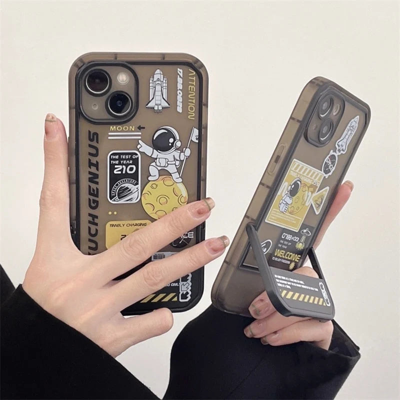 Phone Case Astronaut Design Built-In Holder For iPhone X–13 Models
