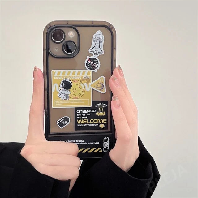 Phone Case Astronaut Design Built-In Holder For iPhone X–13 Models