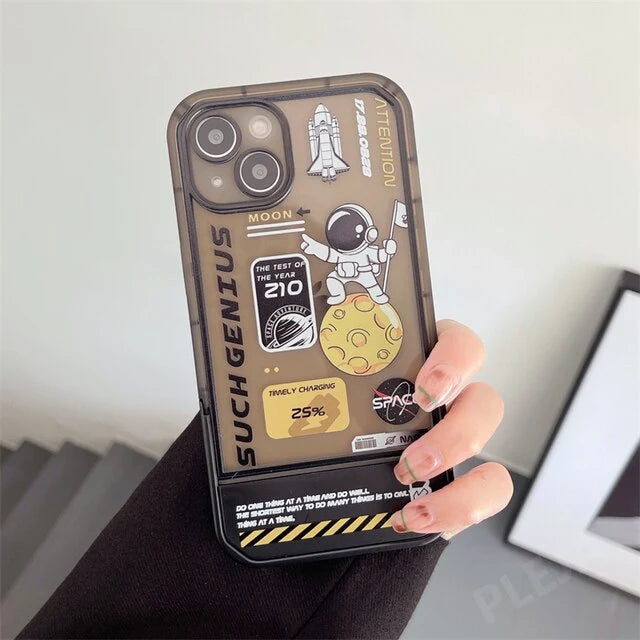 Phone Case Astronaut Design Built-In Holder For iPhone X–13 Models