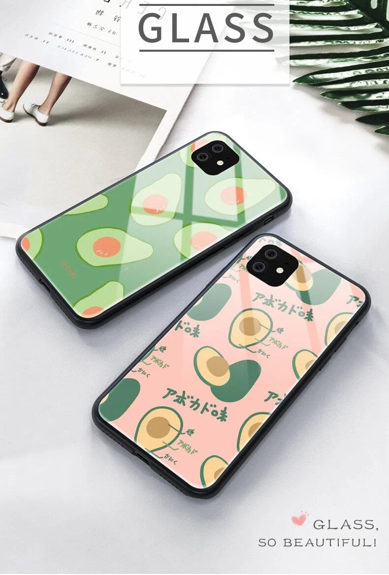 Phone Case Avocado Print Tempered Glass Shockproof