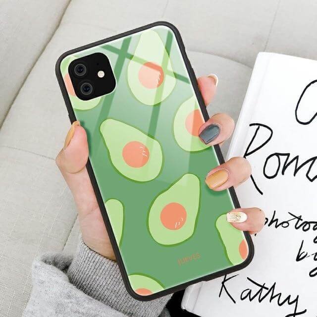 Phone Case Avocado Print Tempered Glass Shockproof